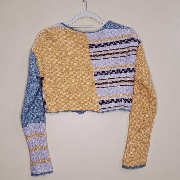 Free People Mixed Print Pieced Ready Set Go Colorful Women's Sweater Cardigan - Picture 5 of 11